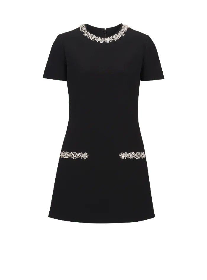 Balmain Dresses Women Embroidered Crepe Shift Dress Black