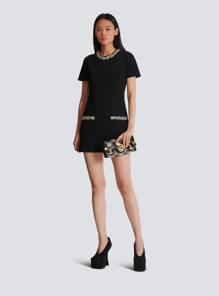 Balmain Dresses Women Embroidered Crepe Shift Dress Black