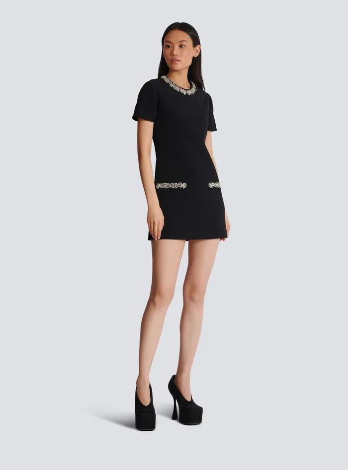 Balmain Dresses Women Embroidered Crepe Shift Dress Black