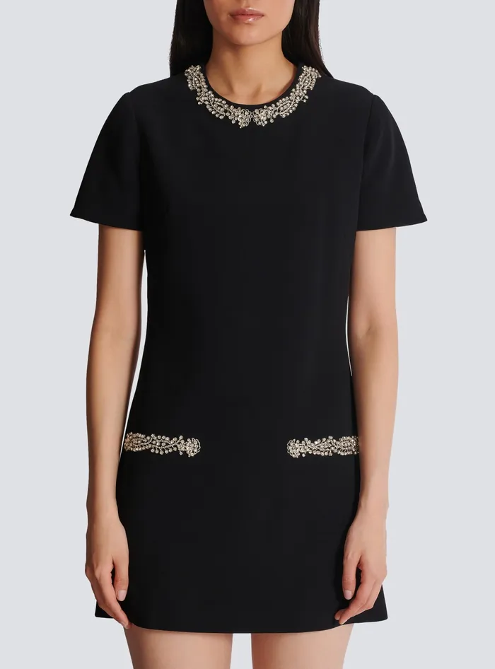 Balmain Dresses Women Embroidered Crepe Shift Dress Black