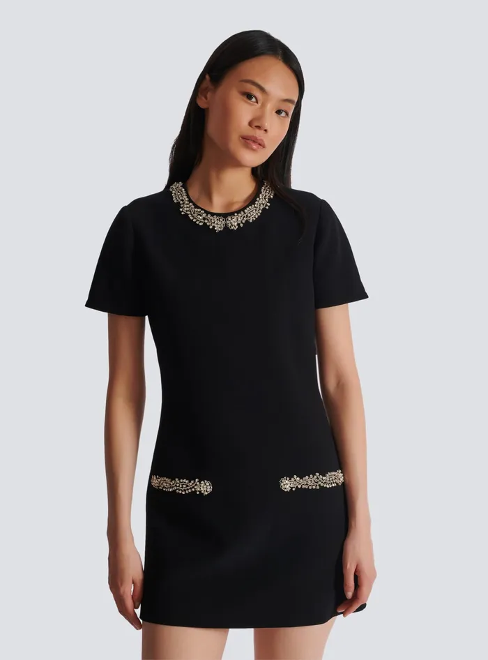Balmain Dresses Women Embroidered Crepe Shift Dress Black