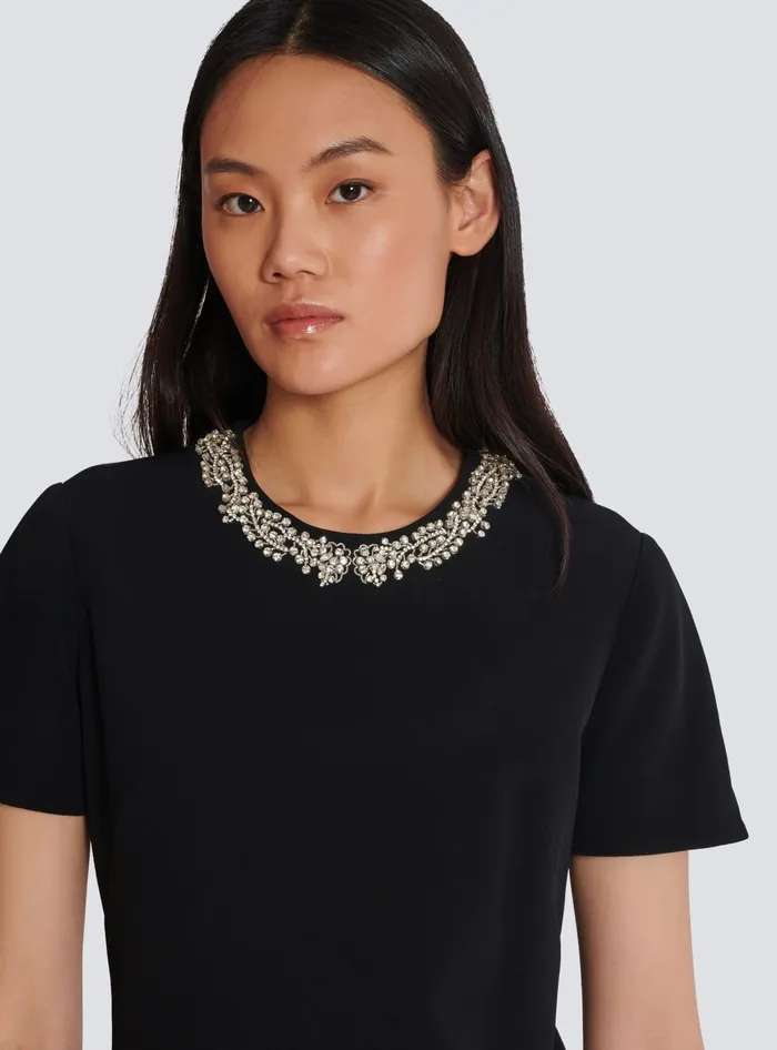 Balmain Dresses Women Embroidered Crepe Shift Dress Black