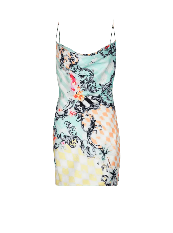 Balmain Dresses Women Short Satin Slip Dress With Baroque Print Multicolor