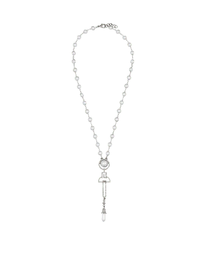 Balmain Fashion Jewelry Men Art Deco Pearl Brass And Rhinestone Necklace Silver Balmain Fashion Jewelry Men Art Deco Pearl Brass And Rhinestone Necklace Silver