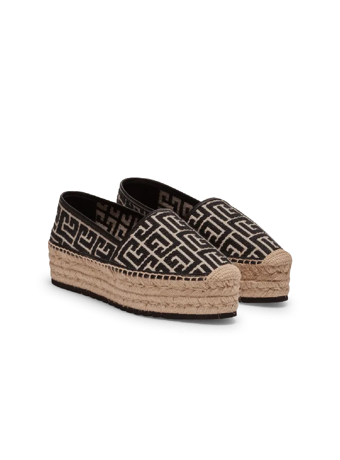 Balmain Flat Shoes Women Alex Espadrilles With Jacquard Monogram Black