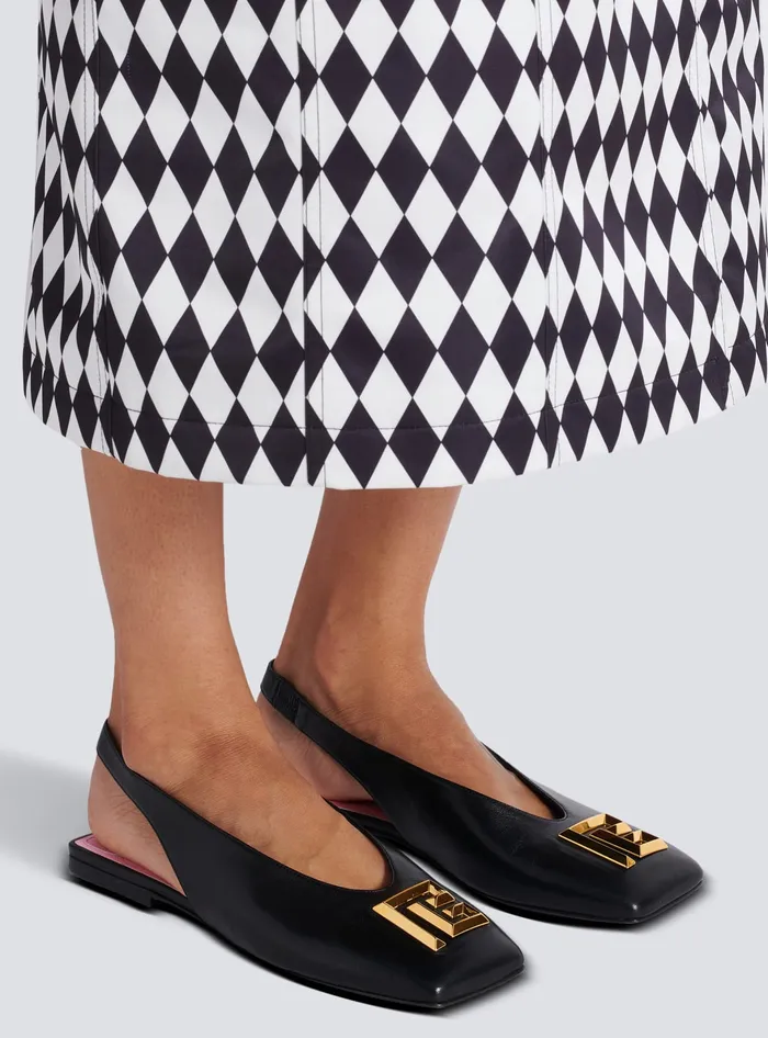 Balmain Flat Shoes Women Flat Eden Slingbacks In Lambskin Leather Black