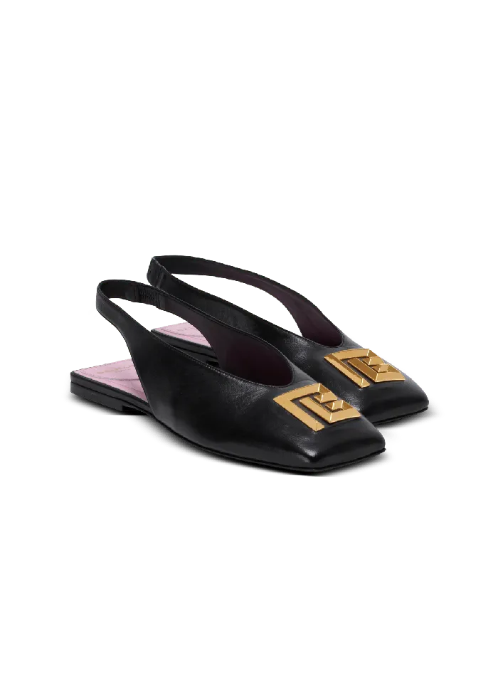 Balmain Flat Shoes Women Flat Eden Slingbacks In Lambskin Leather Black