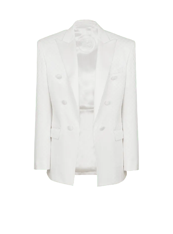 Balmain Jackets And Blazers Men 6button Monogram Satin Jacket White