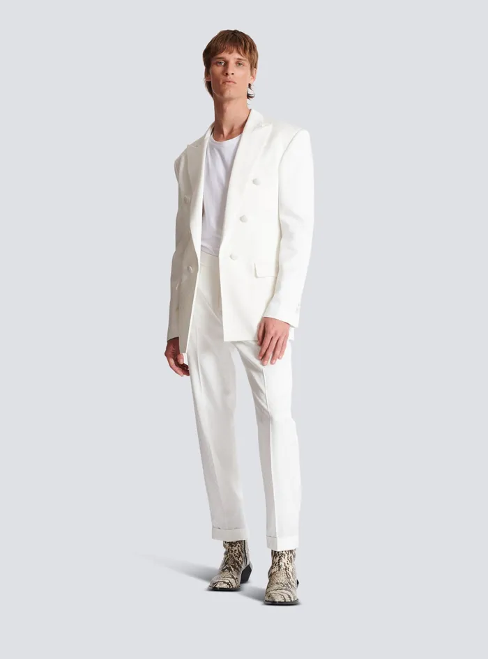 Balmain Jackets And Blazers Men 6button Monogram Satin Jacket White