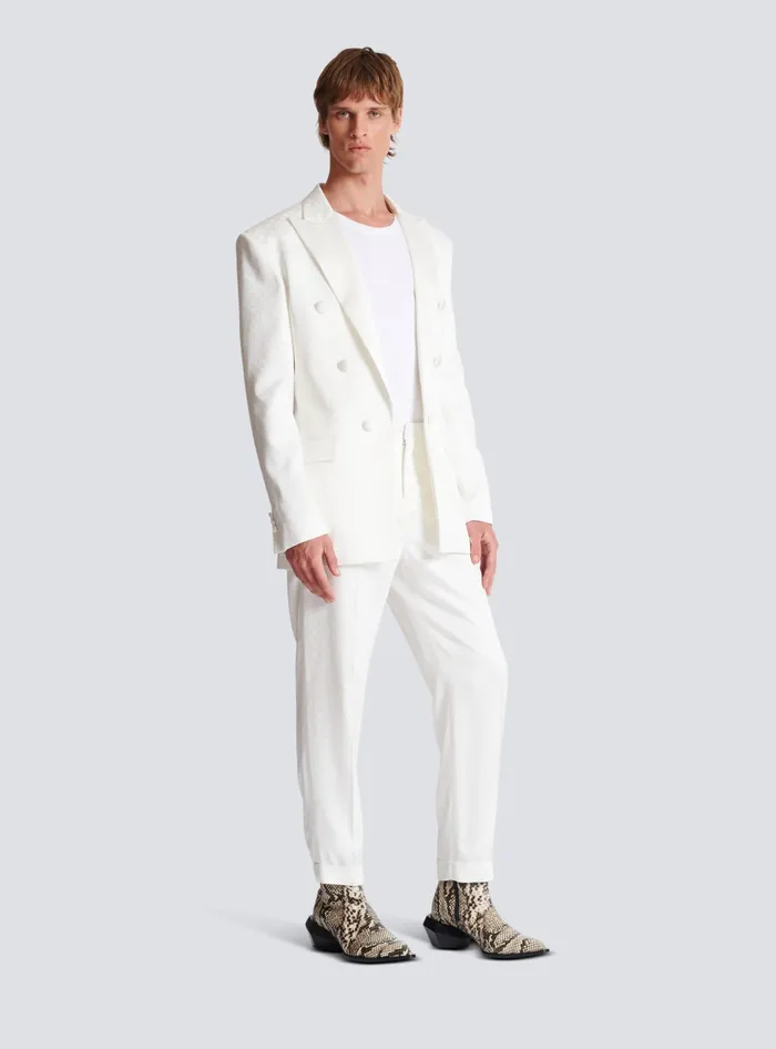Balmain Jackets And Blazers Men 6button Monogram Satin Jacket White