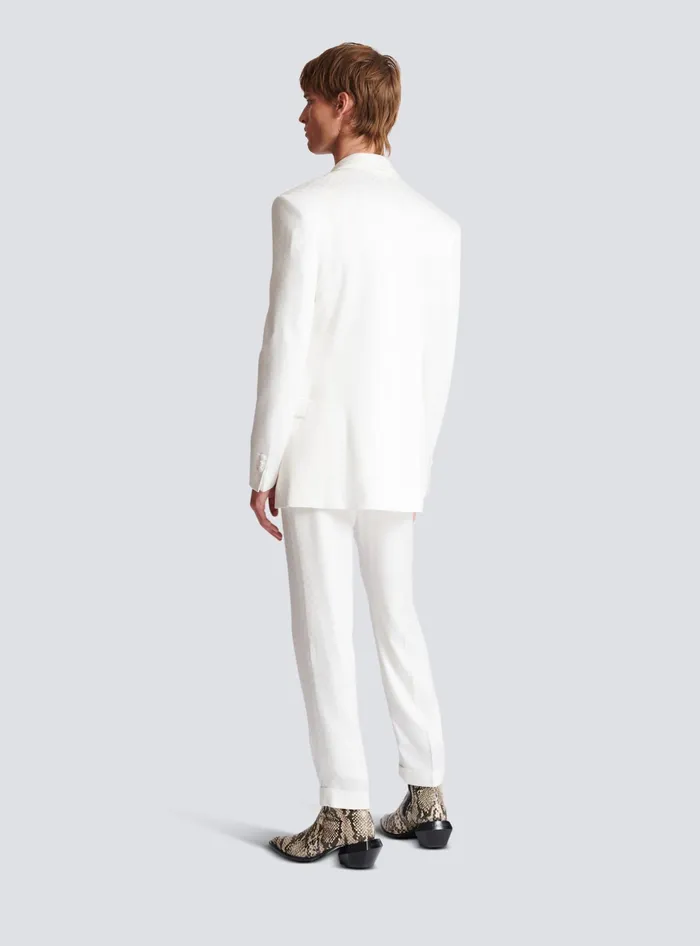 Balmain Jackets And Blazers Men 6button Monogram Satin Jacket White