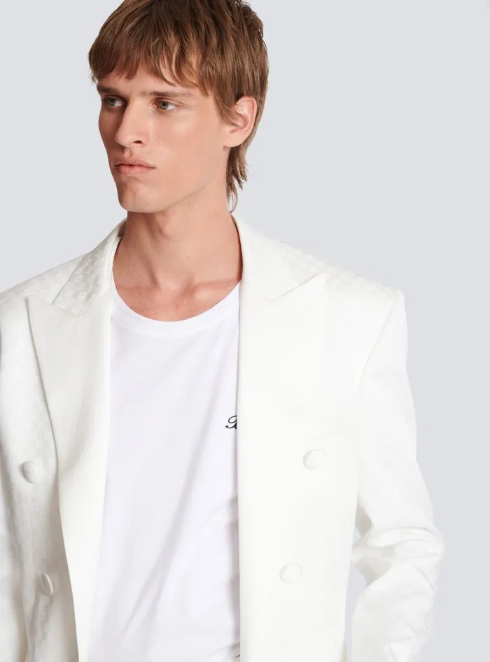 Balmain Jackets And Blazers Men 6button Monogram Satin Jacket White