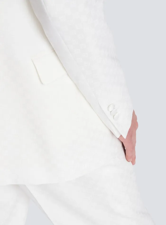 Balmain Jackets And Blazers Men 6button Monogram Satin Jacket White