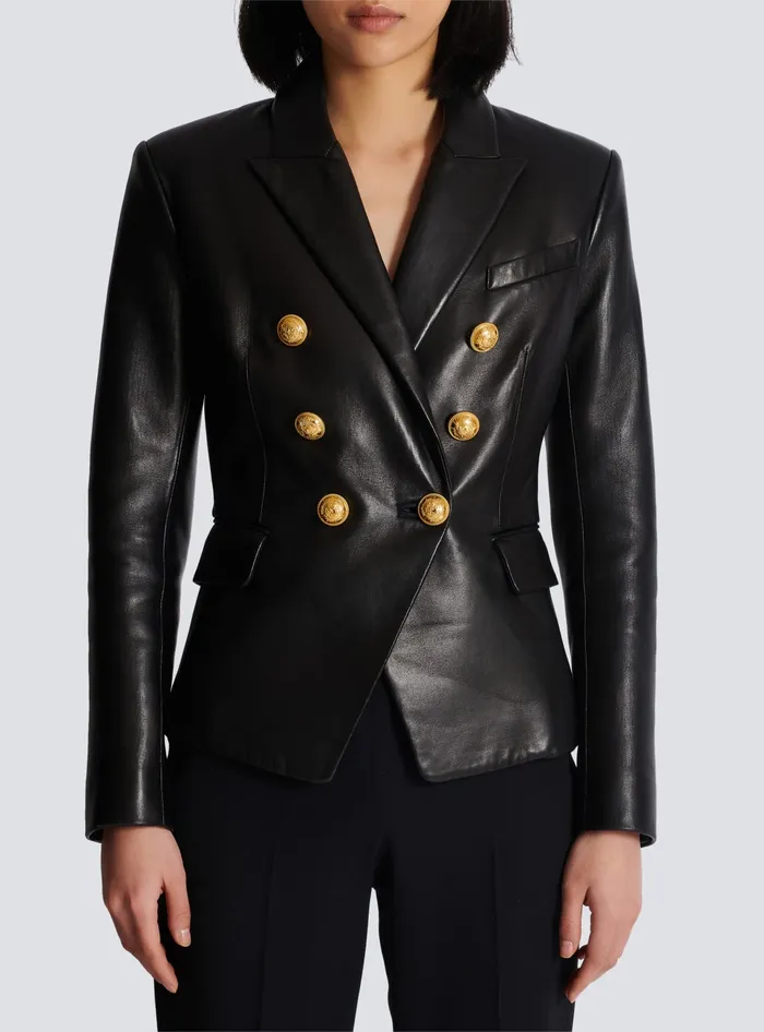 Balmain Jackets And Blazers Women Classic 6button Leather Jacket Black