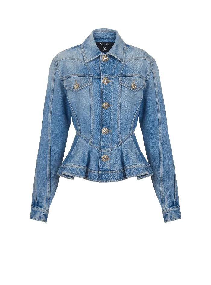 Balmain Jackets And Blazers Women Pleated Denim Jacket Blue