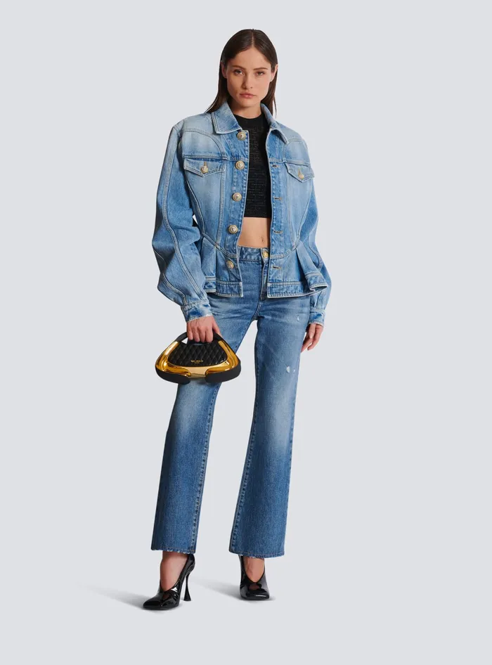 Balmain Jackets And Blazers Women Pleated Denim Jacket Blue
