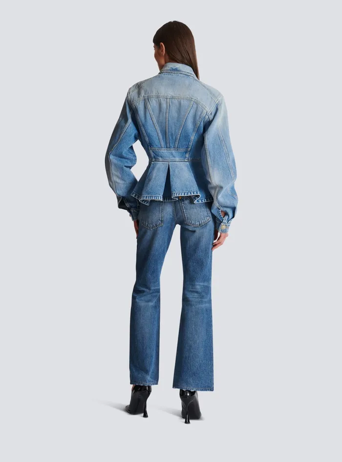 Balmain Jackets And Blazers Women Pleated Denim Jacket Blue