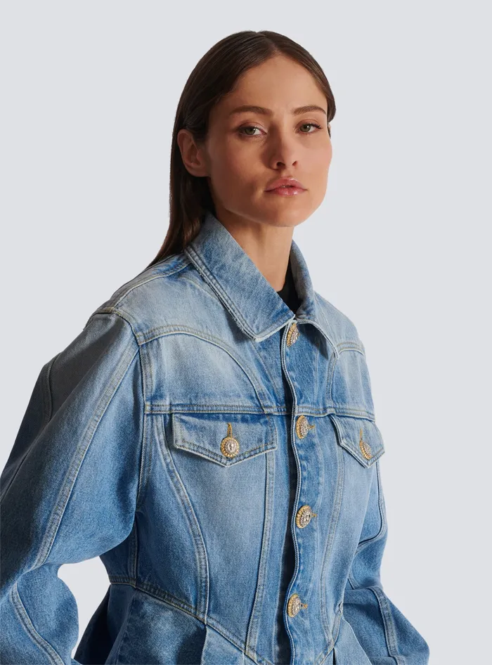 Balmain Jackets And Blazers Women Pleated Denim Jacket Blue