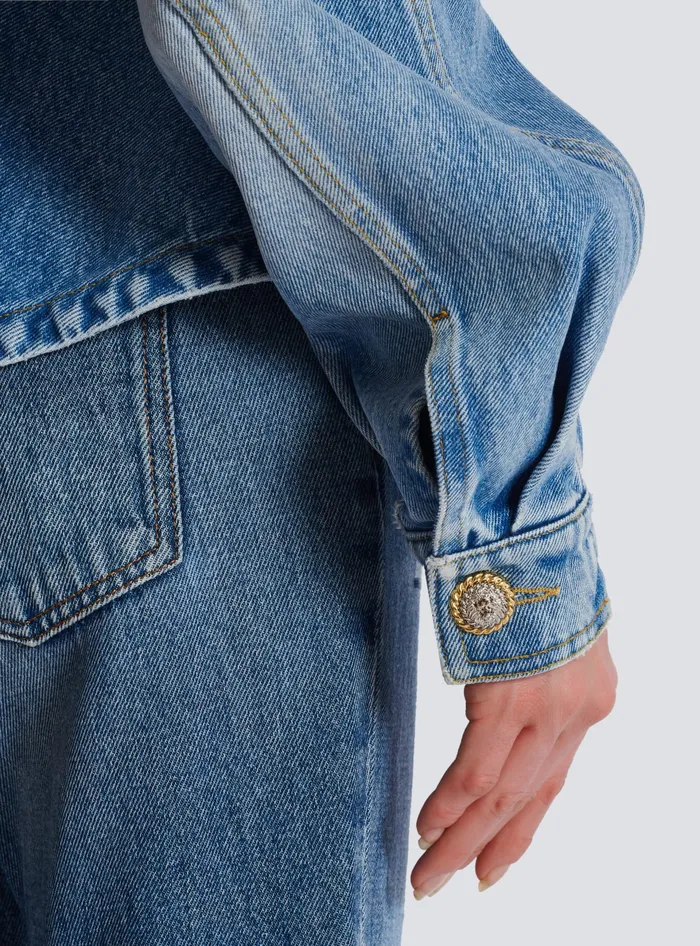 Balmain Jackets And Blazers Women Pleated Denim Jacket Blue