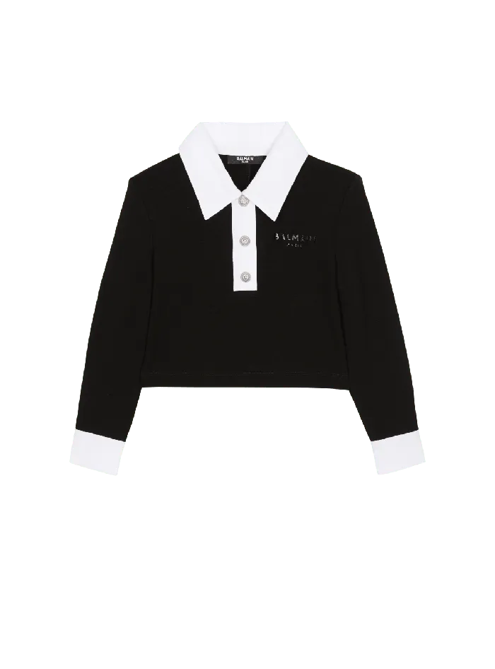 Balmain Kids Paris Twotone Polo Sweatshirt Black
