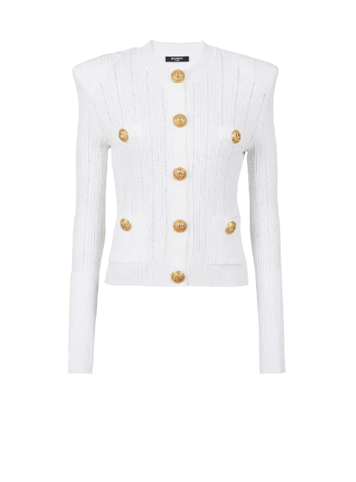 Balmain Knitwear Women Knit Cardigan With Gold Buttons White