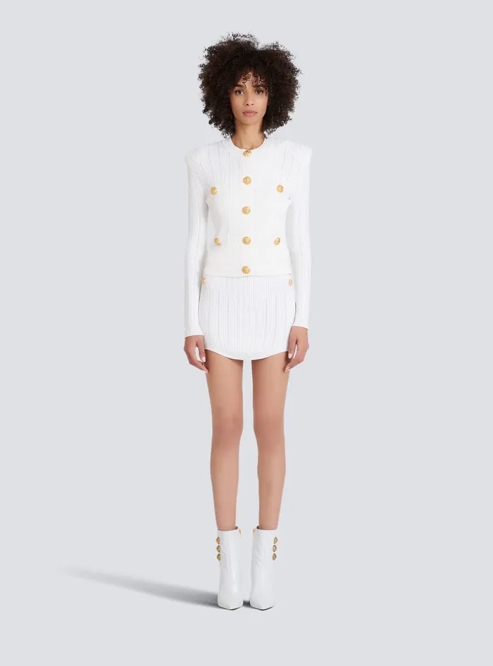 Balmain Knitwear Women Knit Cardigan With Gold Buttons White
