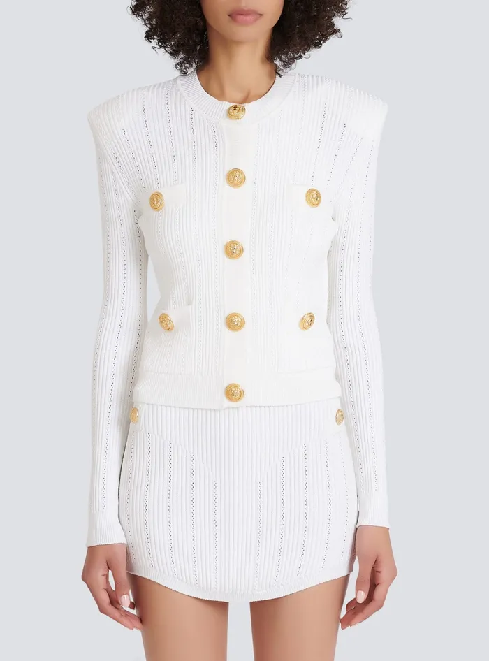 Balmain Knitwear Women Knit Cardigan With Gold Buttons White