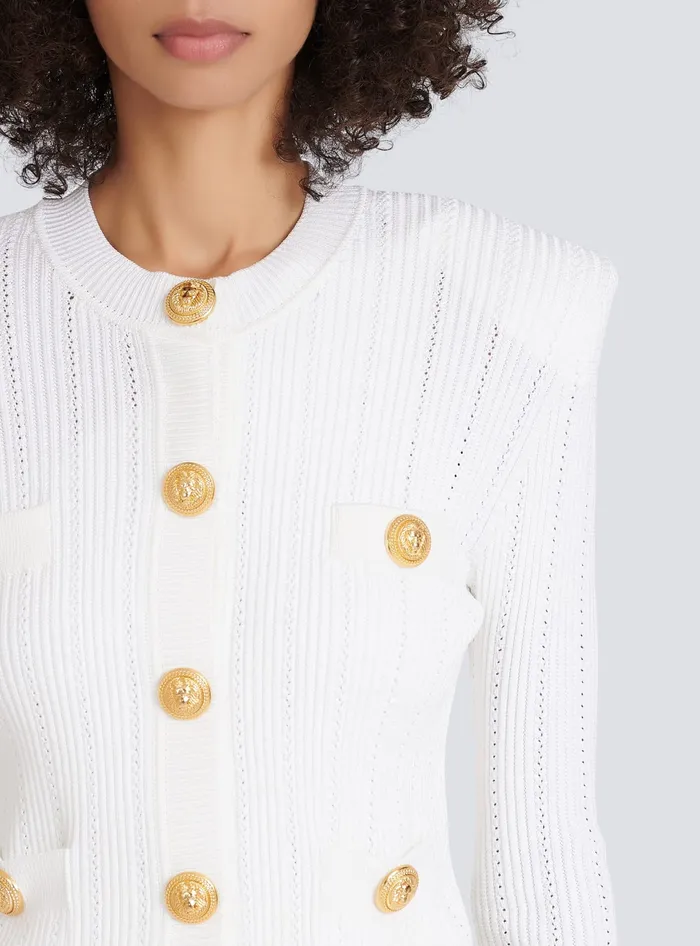 Balmain Knitwear Women Knit Cardigan With Gold Buttons White