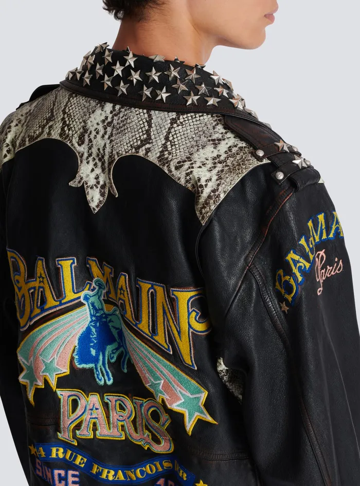 Balmain Outerwear Men Western Leather Biker Jacket Black