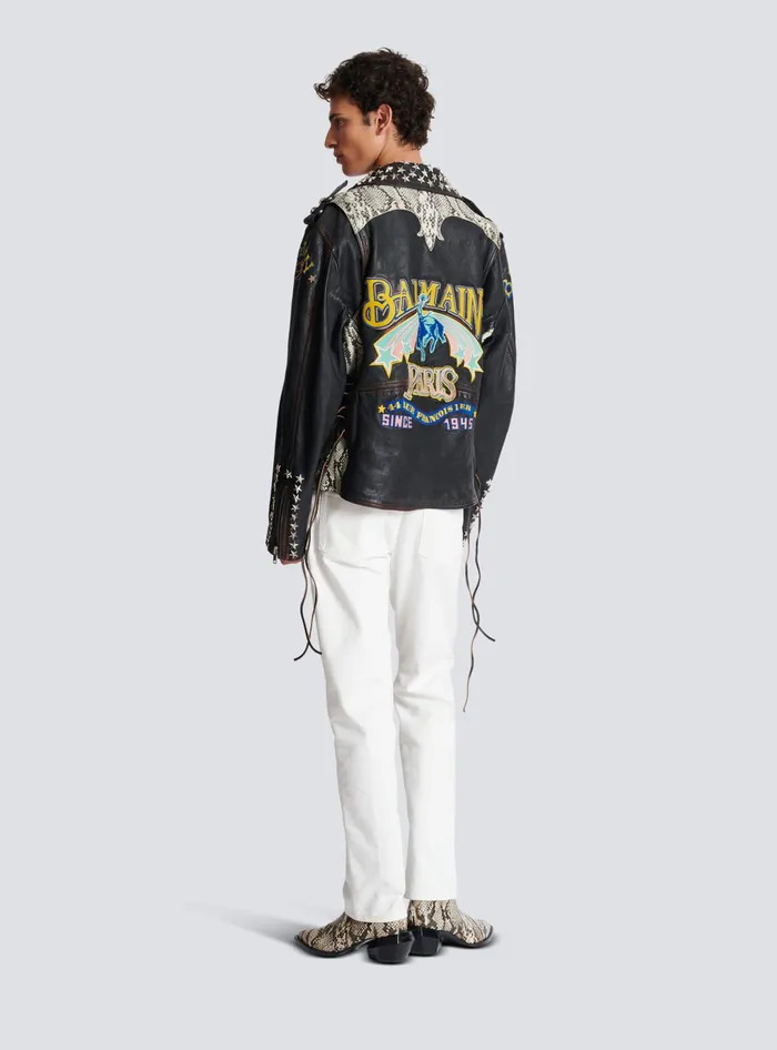 Balmain Outerwear Men Western Leather Biker Jacket Black
