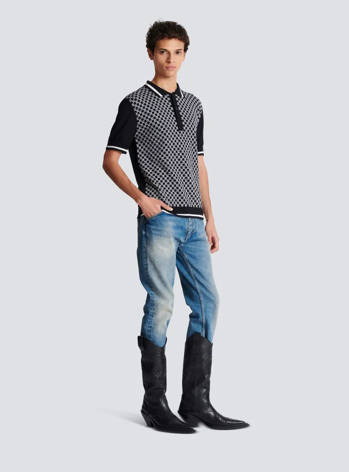 Balmain Shirts And Polos Men Mini Monogram Polo Shirt Black