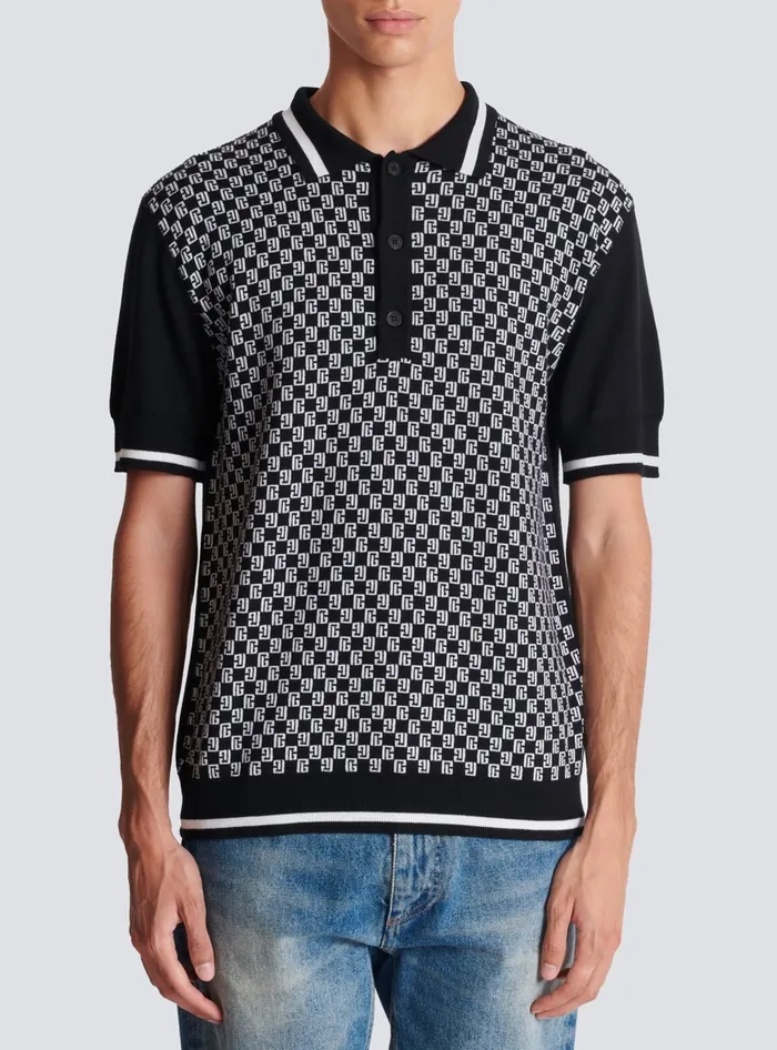 Balmain Shirts And Polos Men Mini Monogram Polo Shirt Black