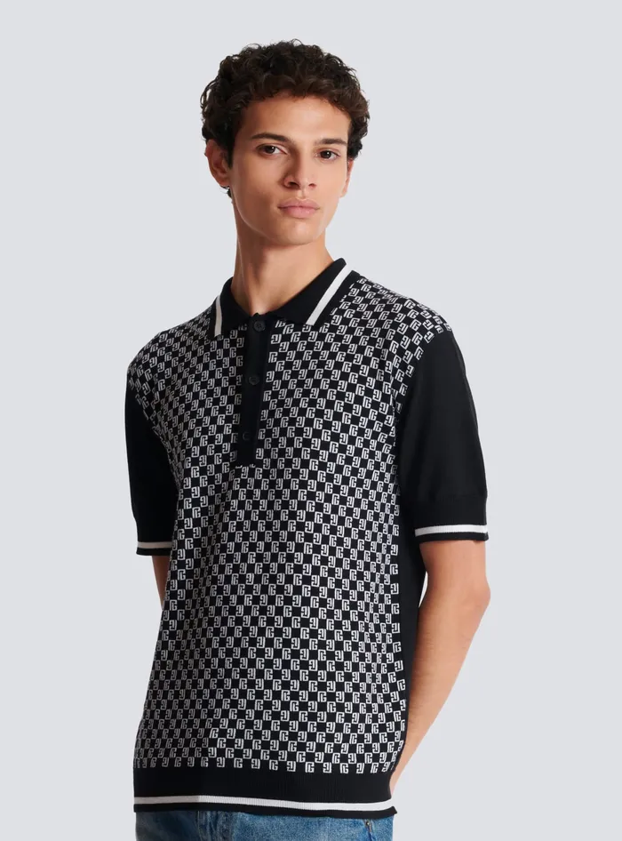 Balmain Shirts And Polos Men Mini Monogram Polo Shirt Black