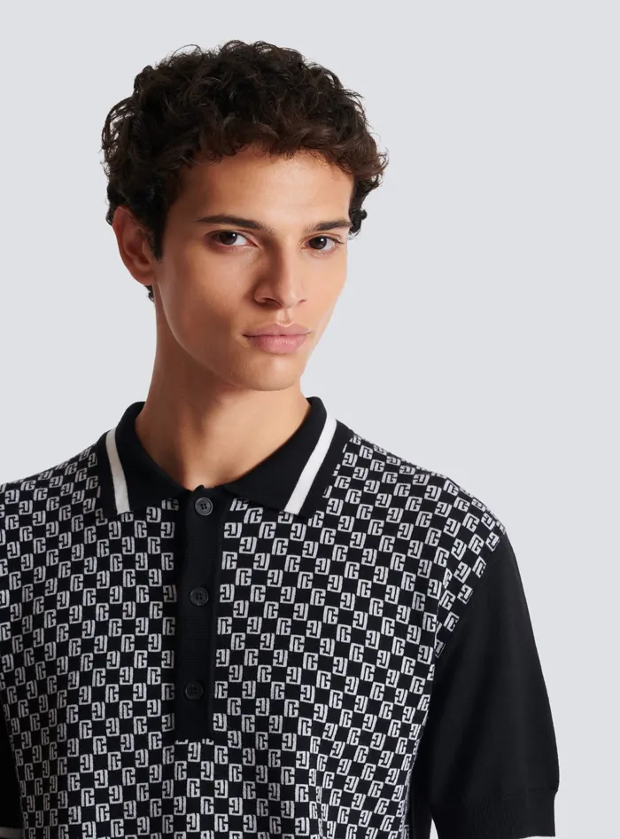 Balmain Shirts And Polos Men Mini Monogram Polo Shirt Black