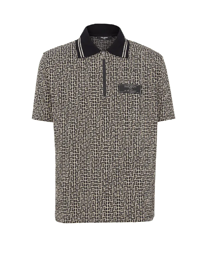 Balmain Shirts And Polos Men PB Labyrinth Jacquard Polo Shirt Black