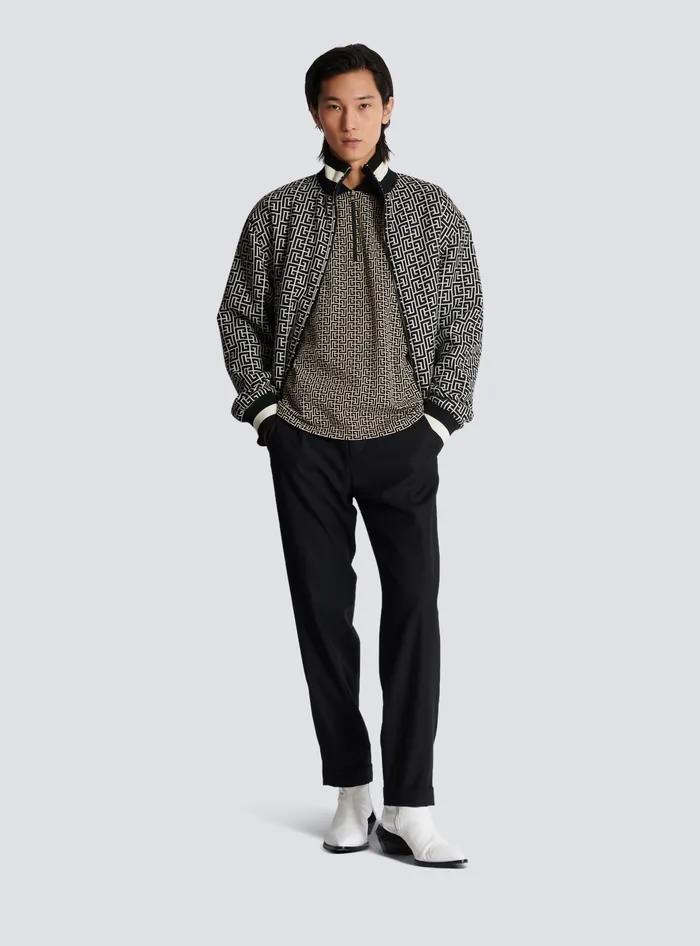 Balmain Shirts And Polos Men PB Labyrinth Jacquard Polo Shirt Black