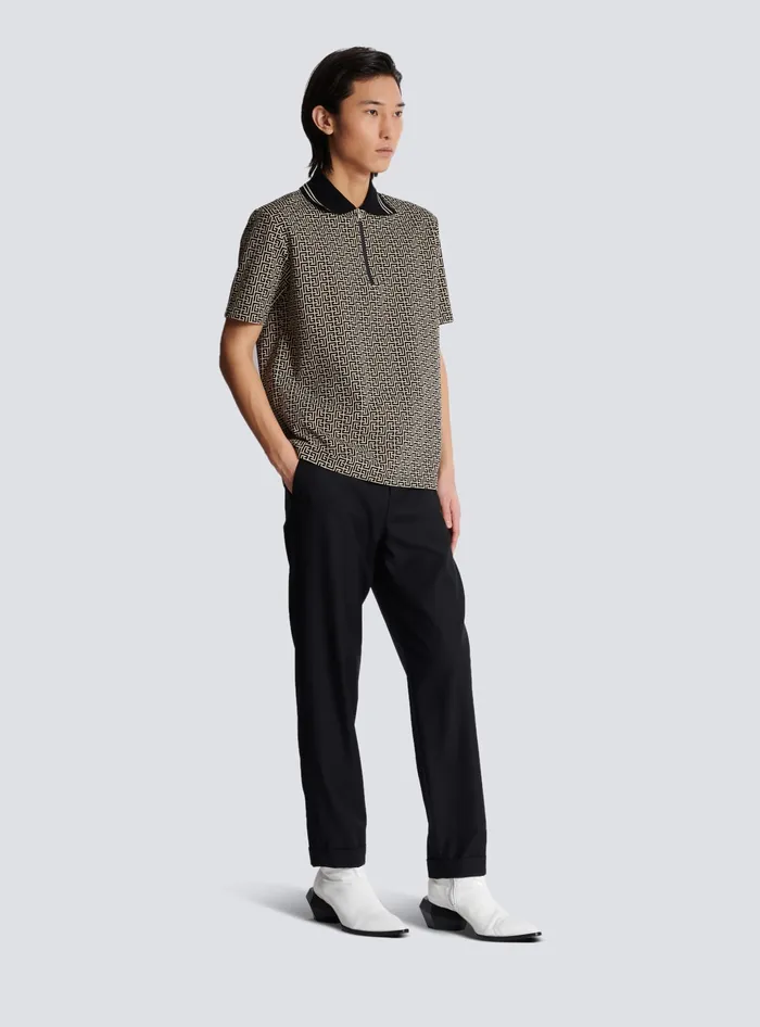 Balmain Shirts And Polos Men PB Labyrinth Jacquard Polo Shirt Black