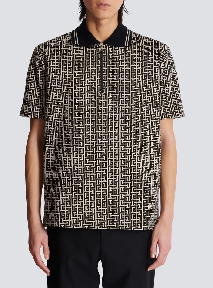 Balmain Shirts And Polos Men PB Labyrinth Jacquard Polo Shirt Black
