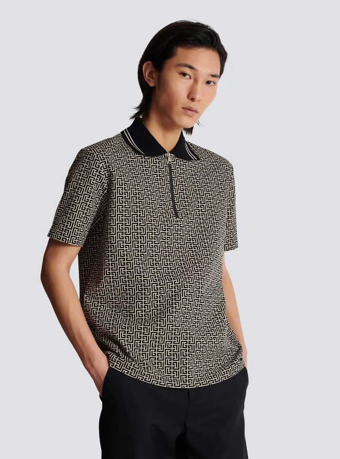Balmain Shirts And Polos Men PB Labyrinth Jacquard Polo Shirt Black