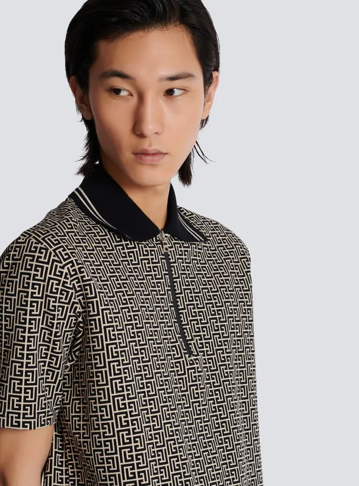 Balmain Shirts And Polos Men PB Labyrinth Jacquard Polo Shirt Black