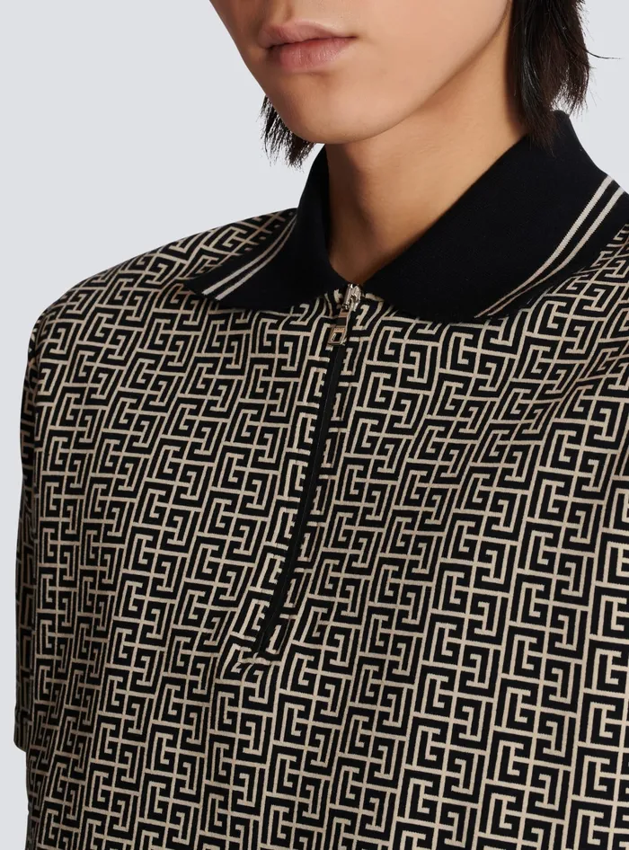 Balmain Shirts And Polos Men PB Labyrinth Jacquard Polo Shirt Black