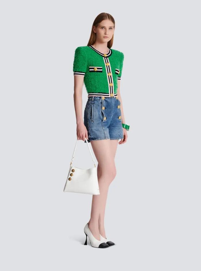 Balmain Shoulder Bags Women Emblegraveme Shoulder Bag In Grained Calfskin White