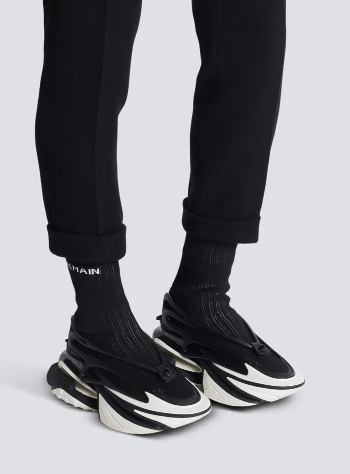 Balmain Sneakers Men Unicorn Knit And Rubber Sneakers Black