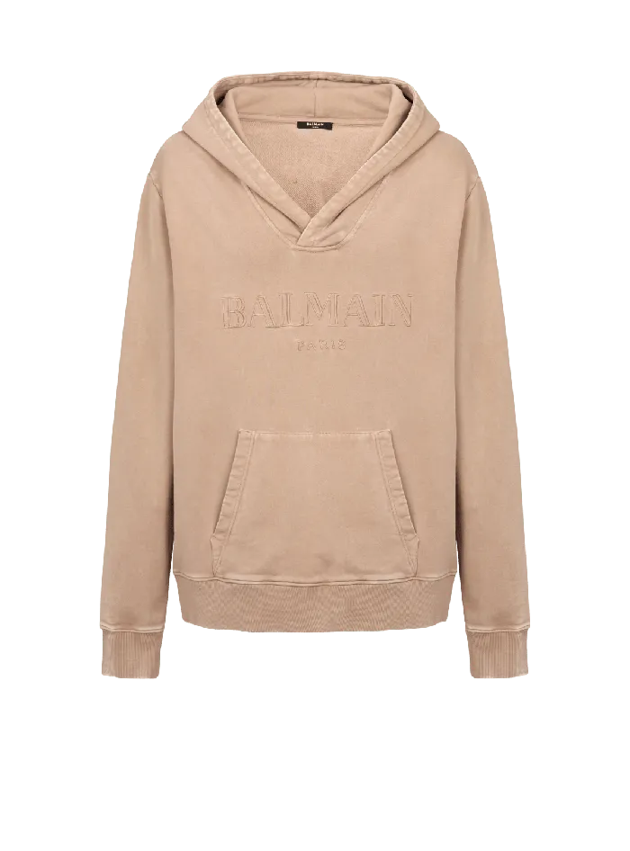 Balmain Sweatshirts Men Hoodie With Vintage Embroidery Beige