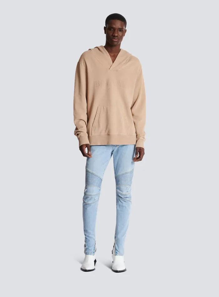 Balmain Sweatshirts Men Hoodie With Vintage Embroidery Beige