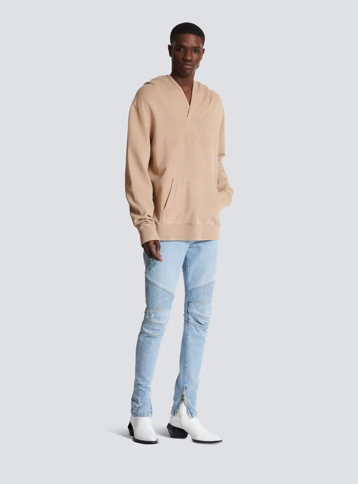 Balmain Sweatshirts Men Hoodie With Vintage Embroidery Beige