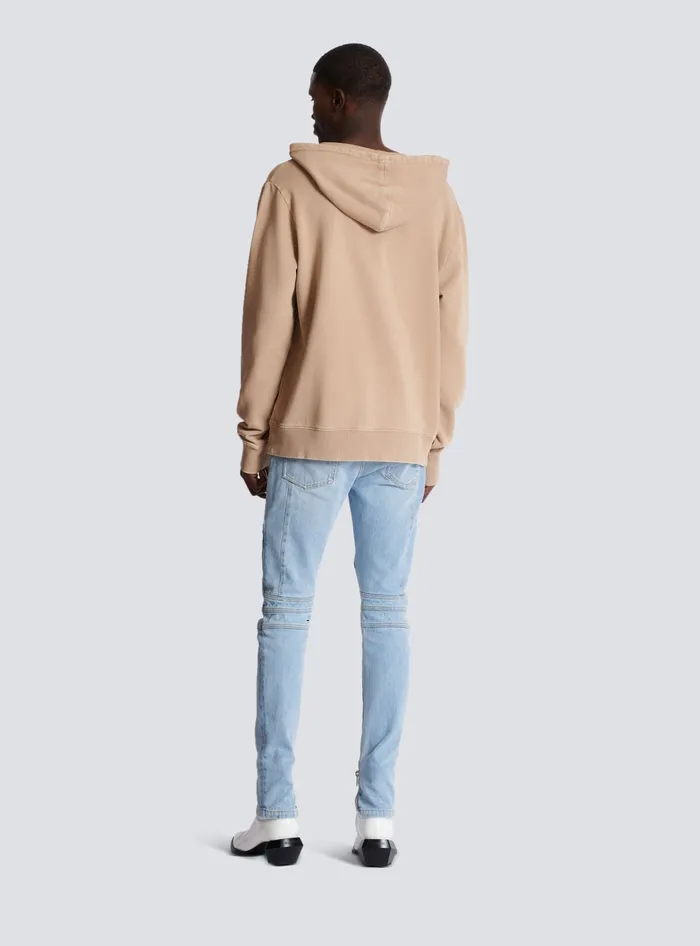 Balmain Sweatshirts Men Hoodie With Vintage Embroidery Beige