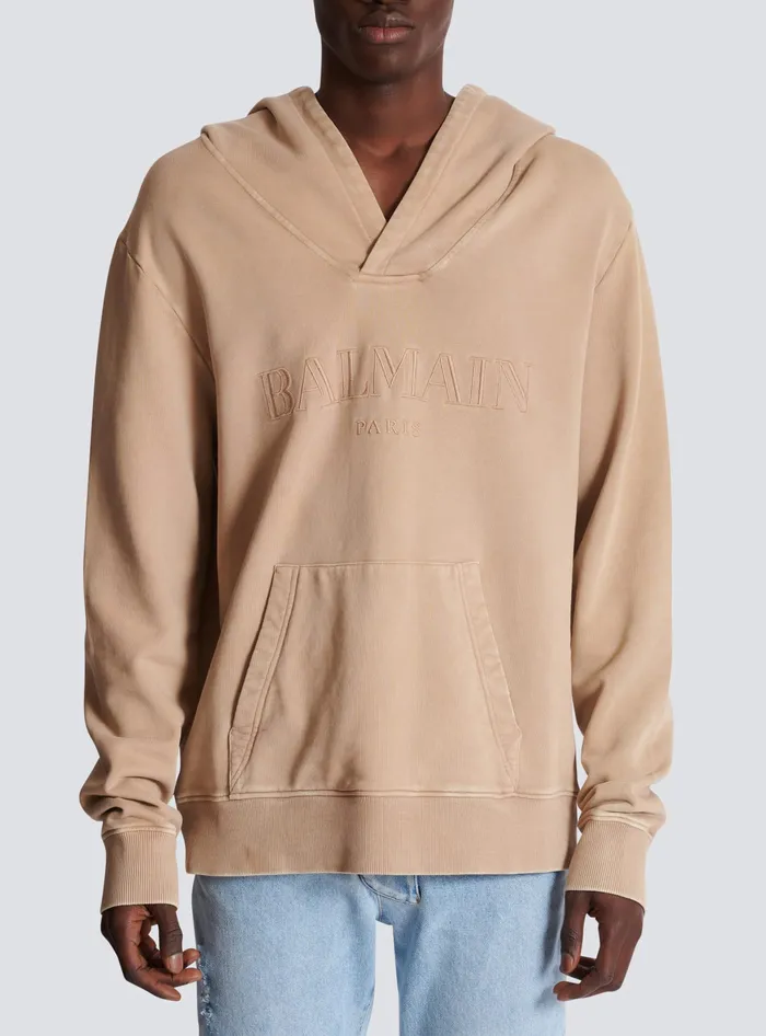 Balmain Sweatshirts Men Hoodie With Vintage Embroidery Beige
