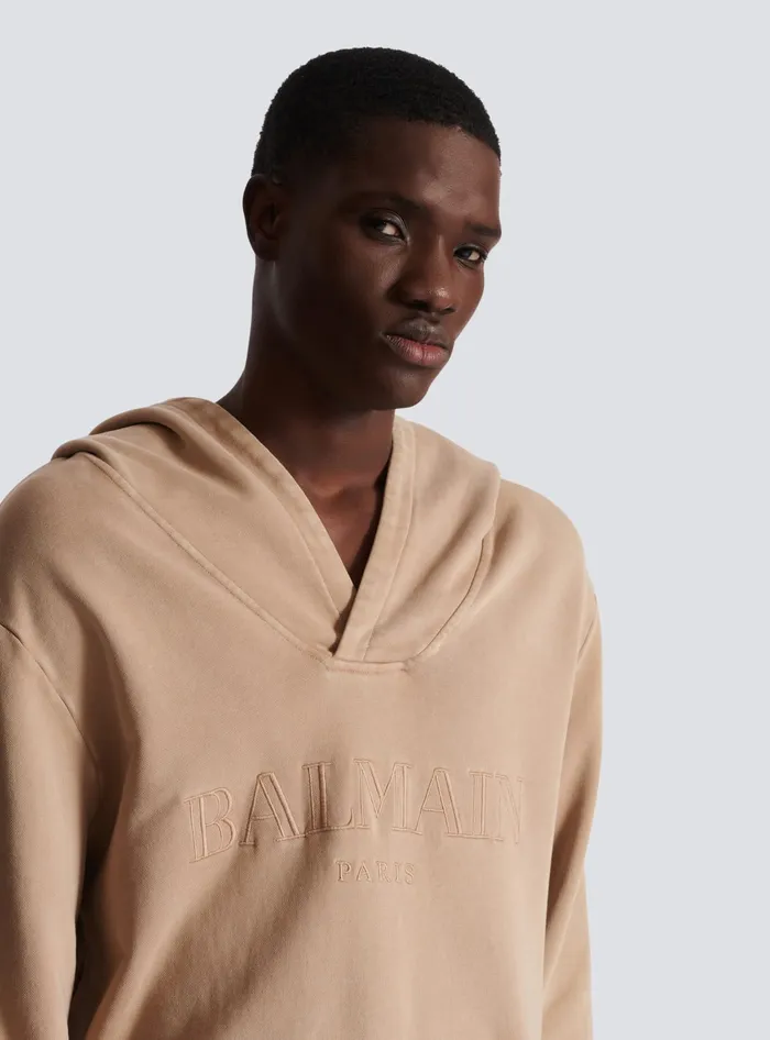 Balmain Sweatshirts Men Hoodie With Vintage Embroidery Beige