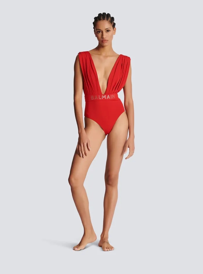 Balmain Swimwear Women Draped Swimsuit Red